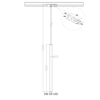 Lampa wisząca Lungo 1 czarna do szynoprzewodu 1F Light Prestige