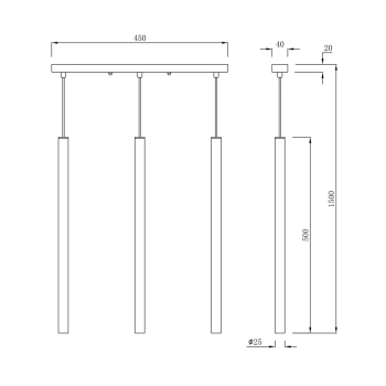 Lampa wisząca Lungo 3 linia czarna Light Prestige