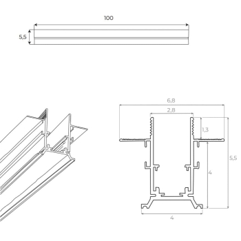 Szyna Aluminiowa Magnetyczna Podtynkowa 100 Cm Maxlight