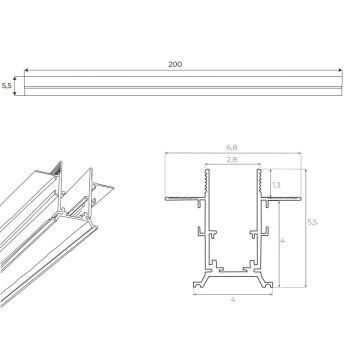 Szyna Aluminiowa Magnetyczna Podtynkowa 200 Cm Maxlight