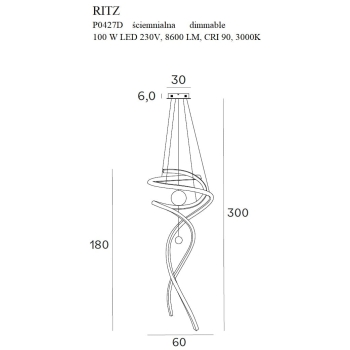 Lampa Wisząca Ritz P0427DZ z przedłużeniem 3,5/3,8m MaxLight